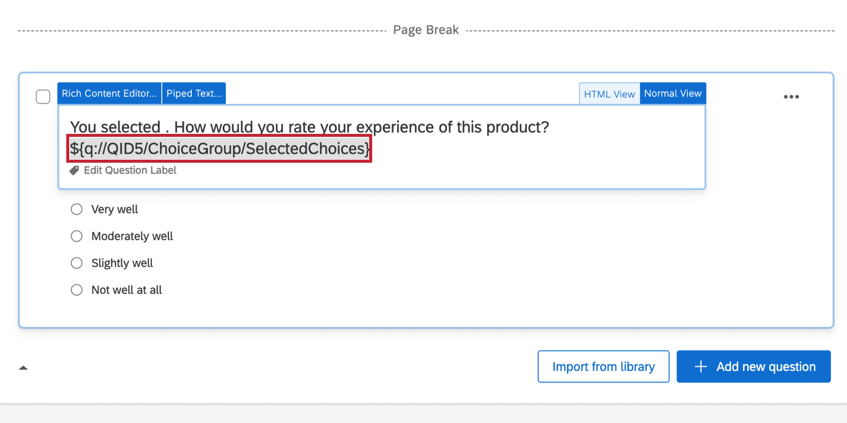 Texte inséré dans une question