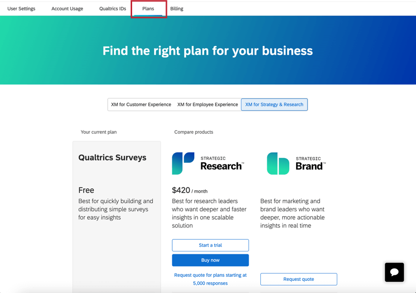 navigating to the Plans tab in account settings