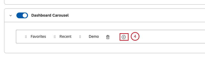 Nella sezione Dashboard Carousel, fare clic sullicona più ( + ).