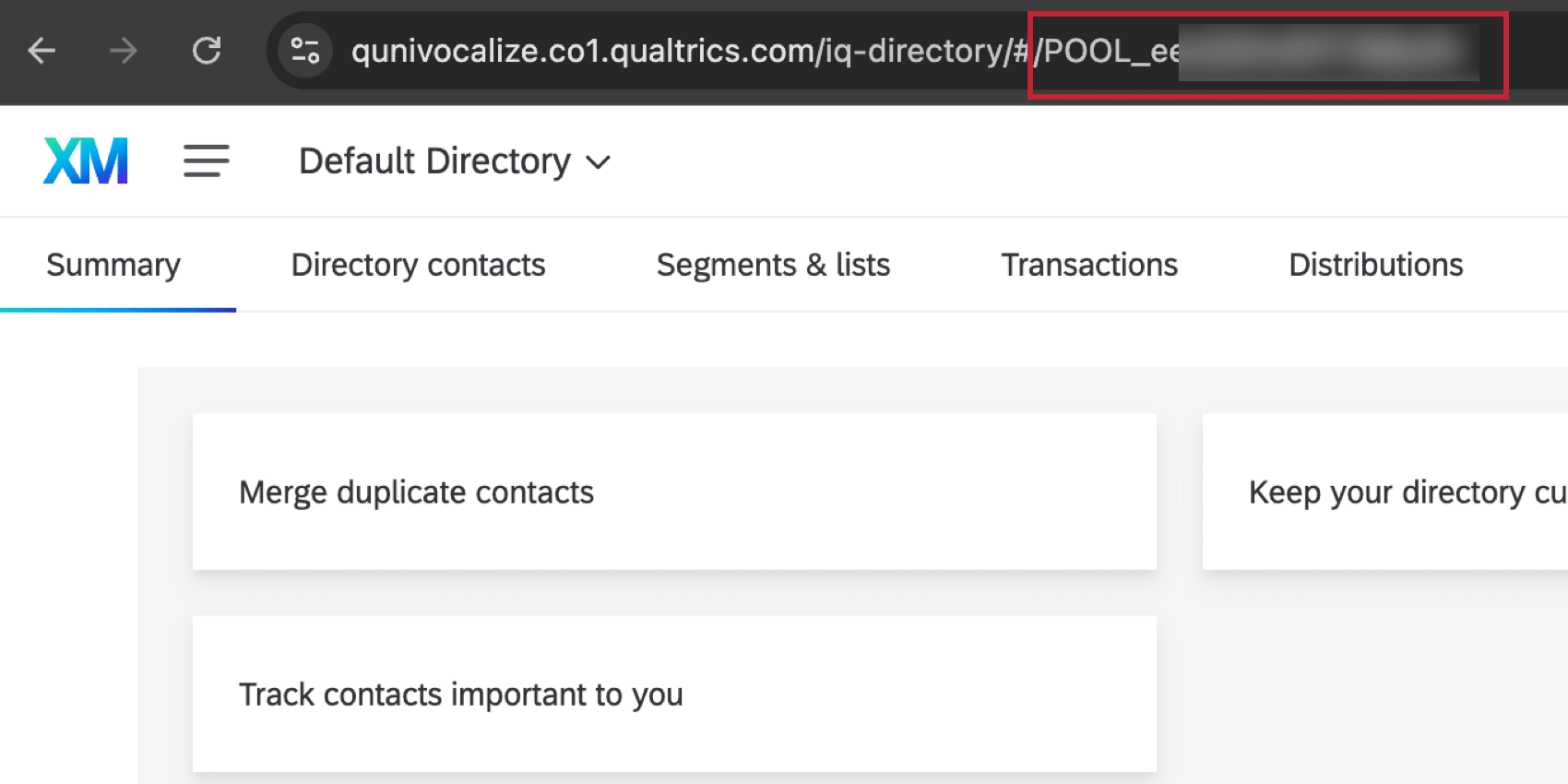 dans le Répertoire XM, en consultant lURL du navigateur pour trouver lID du pool