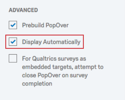 Option Automatisch anzeigen unter Erweiterte Optionen ausgewählt