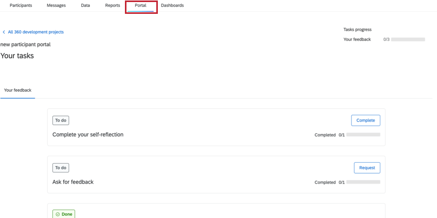 die Portalregisterkarte in einem 360