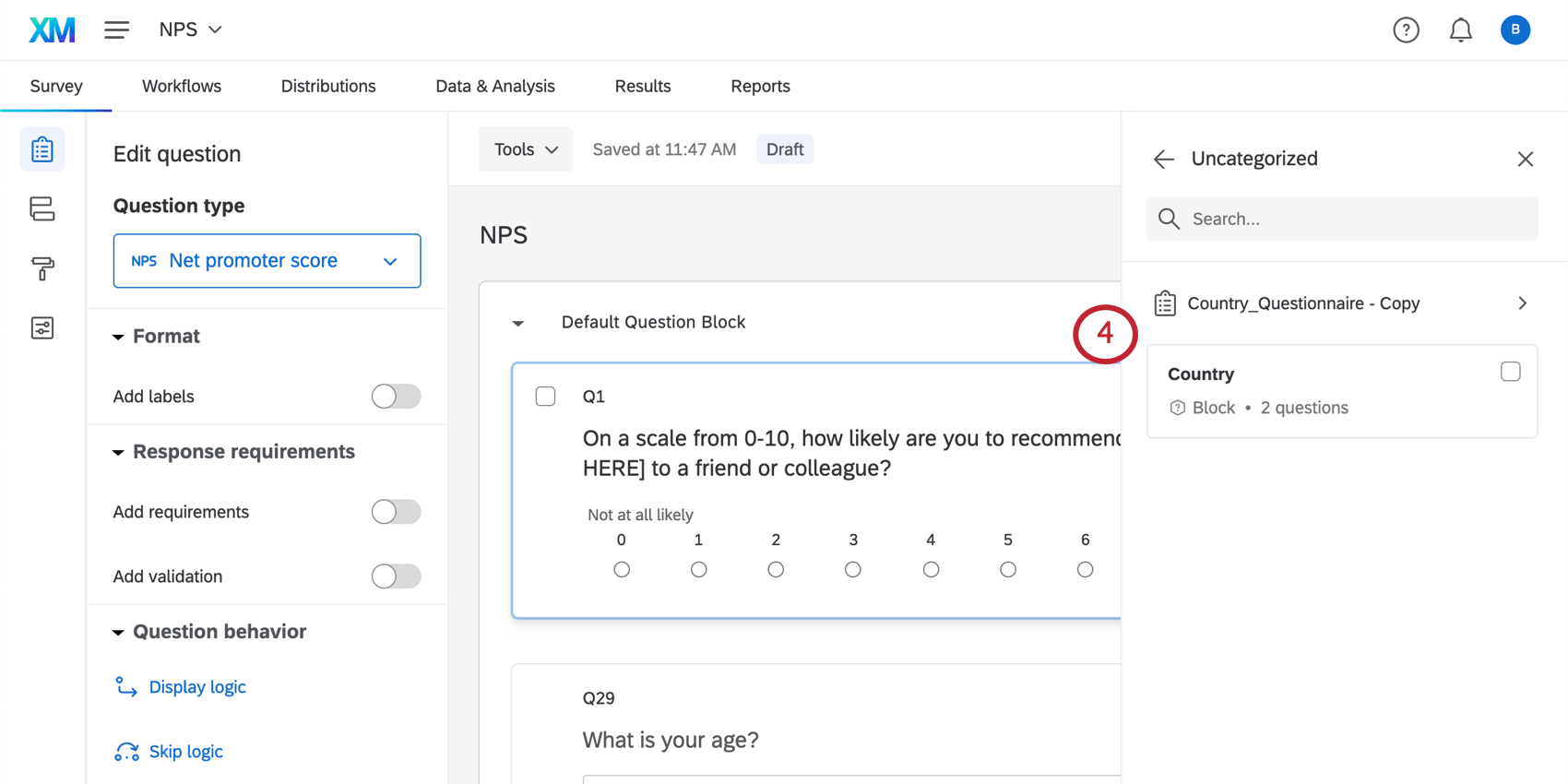Option of a survey or a block