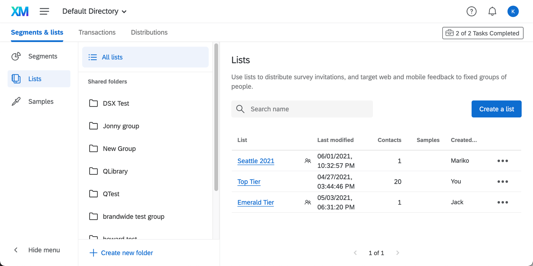 A picture of several mailing lists