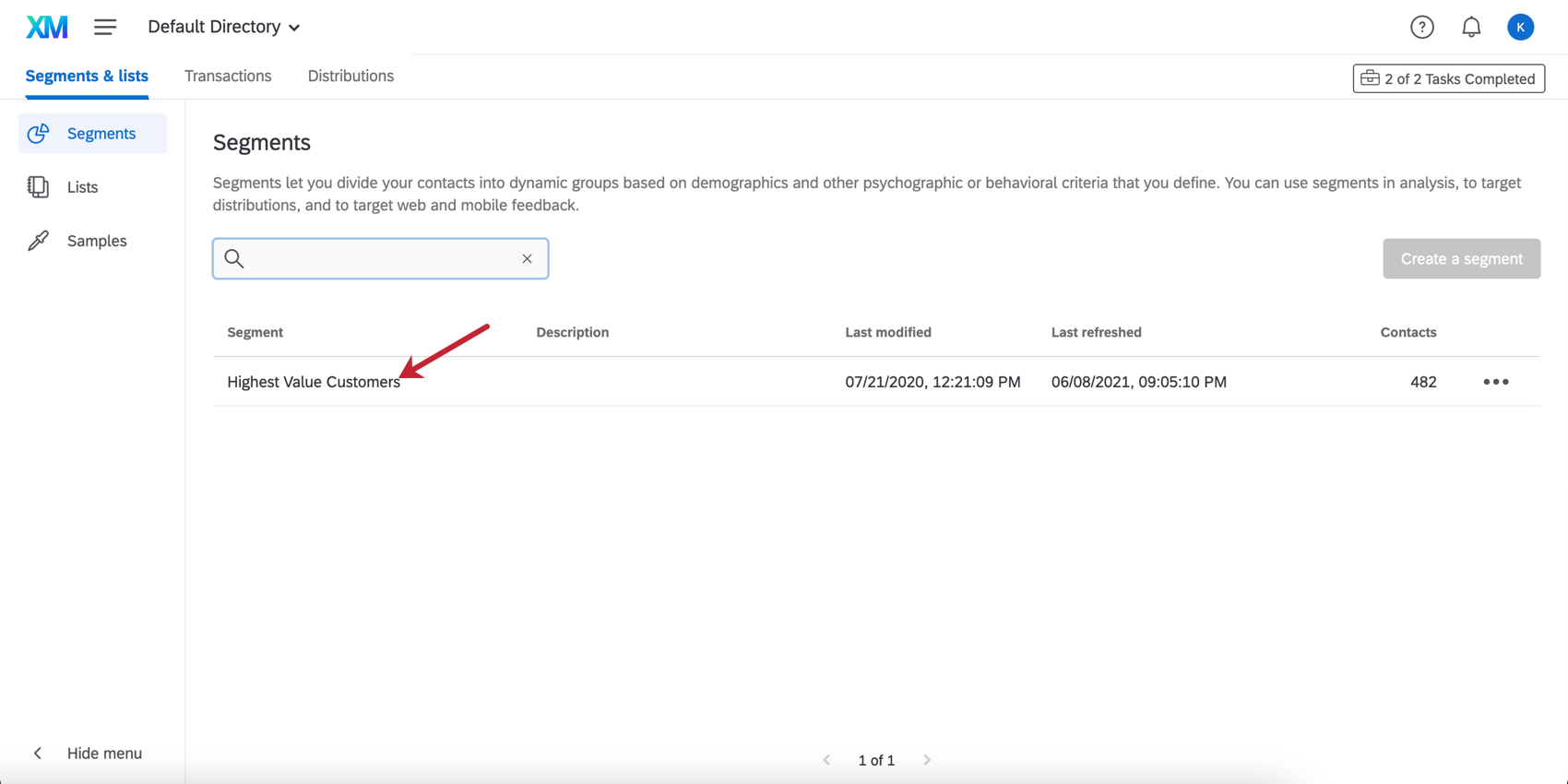 Immagine di un segmento
