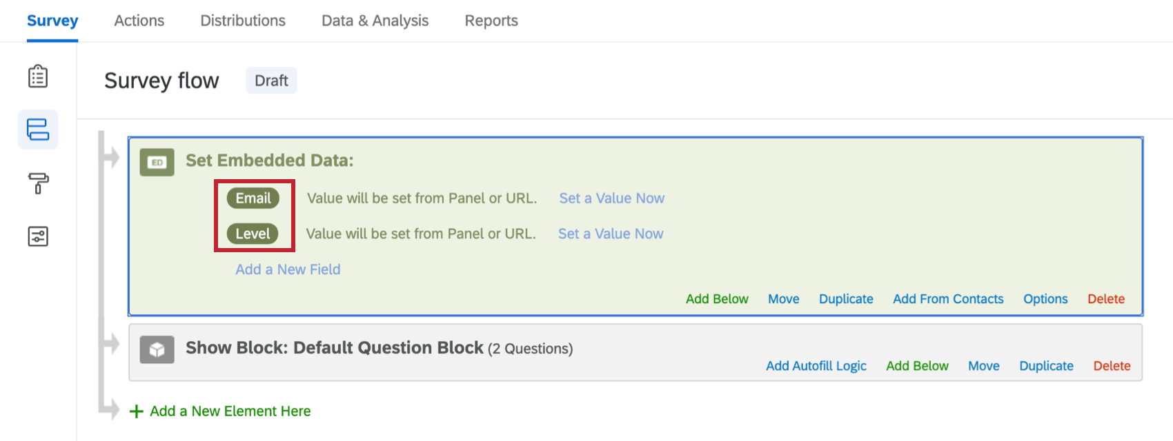 An Embedded Data element in a survey flow