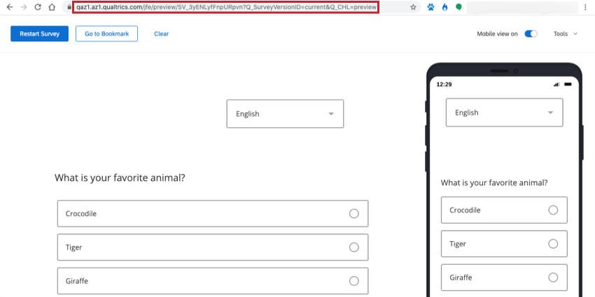 La URL de vista previa de la encuesta