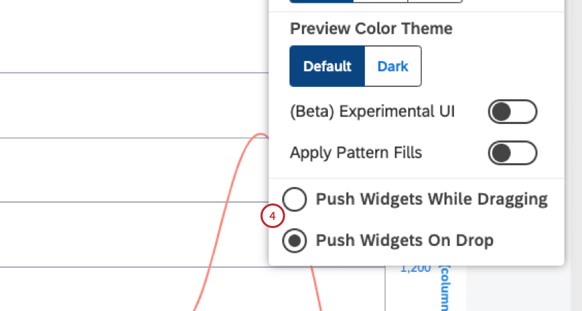 Wählen Sie eine dieser Optionen aus: Widgets beim Ziehen schieben: Wenn Sie Widgets um ein Dashboard ziehen, schieben sie andere Widgets aus ihren aktuellen Slots. Widgets beim Ablegen verschieben: Wenn Sie Widgets verschieben, wird Ihr Layout beibehalten, und Sie können Widgets nur in verfügbare leere Slots verschieben.