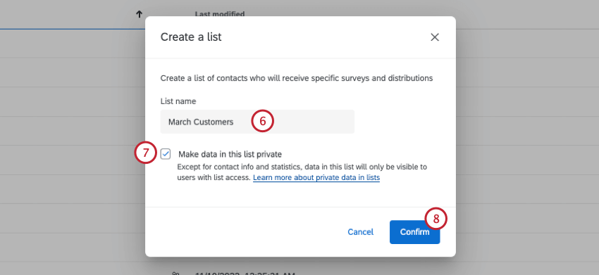 Window where you name a mailing list