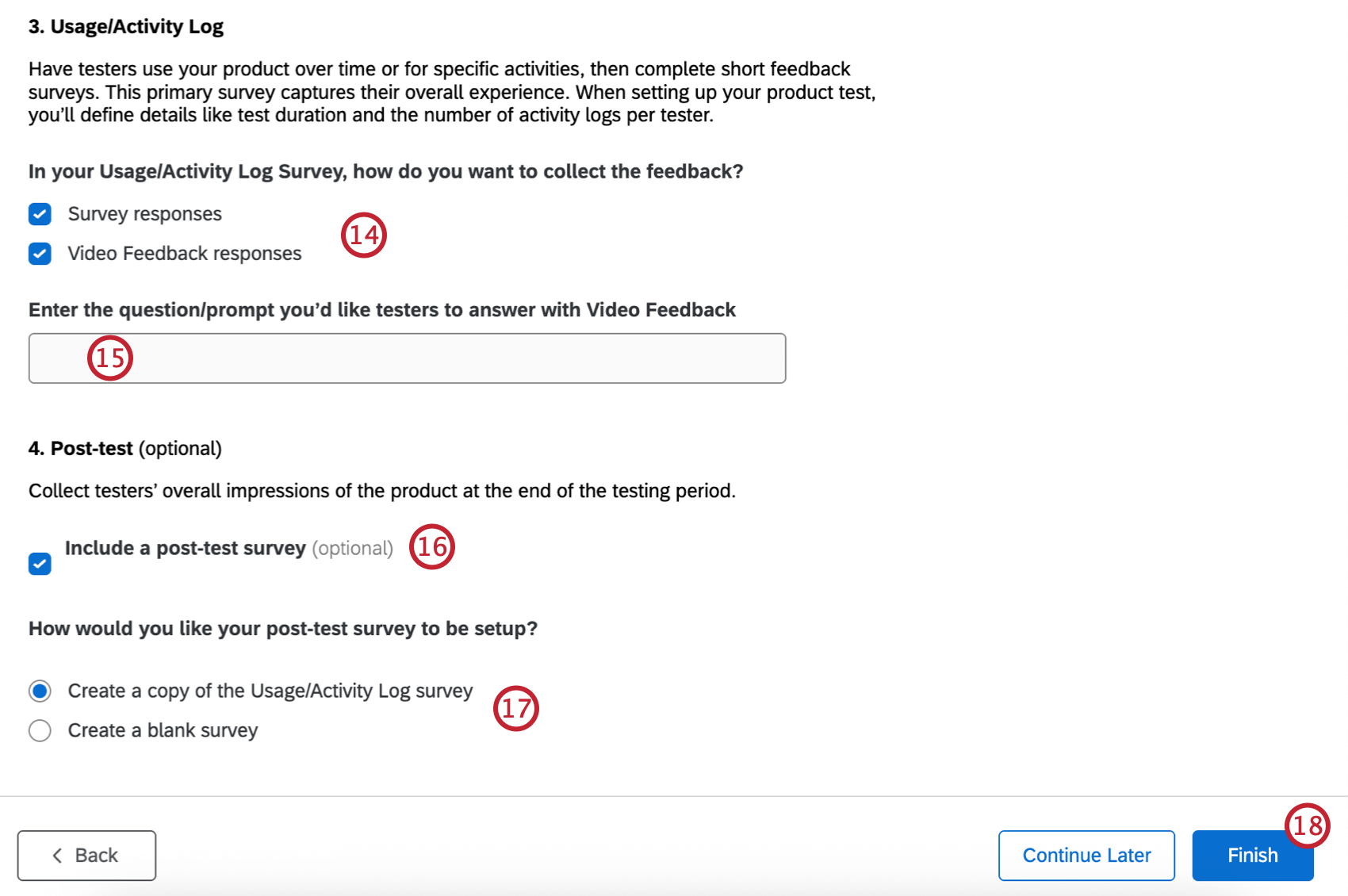 further configuration options for product test surveys