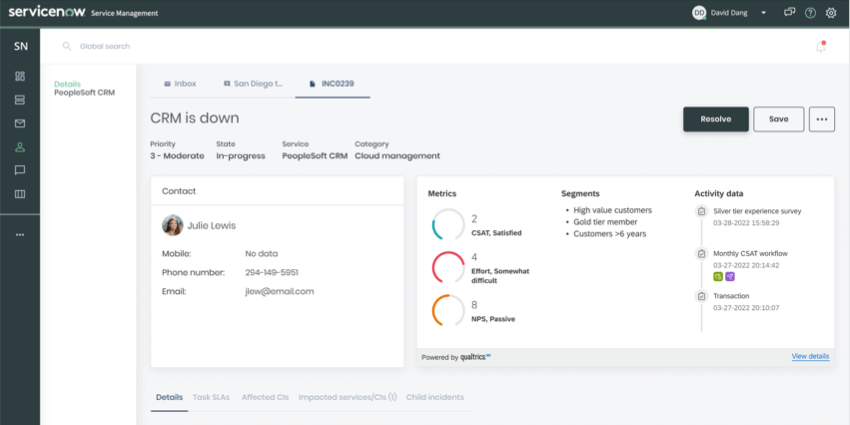Una scheda profilo integrata in ServiceNow