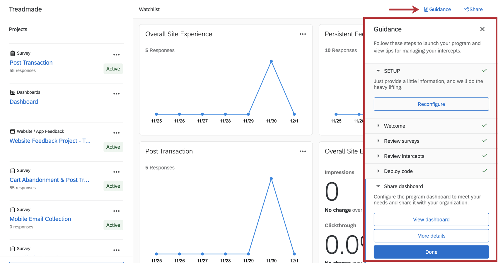Guidance expanded on the right side of the screen