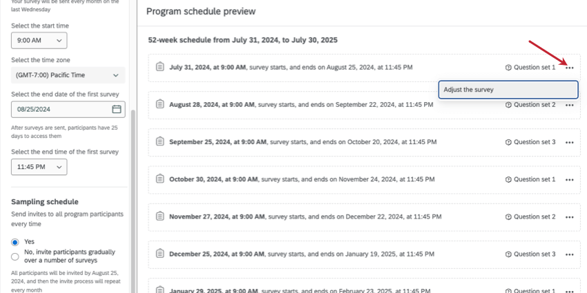editar los horarios de los programas existentes; siguiente a cada fecha de lanzamiento, hay 3 puntos en los que puede hacer clic para realizar cambios