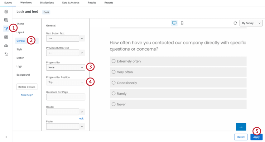 Progress bar settings in the General tab of look and feel