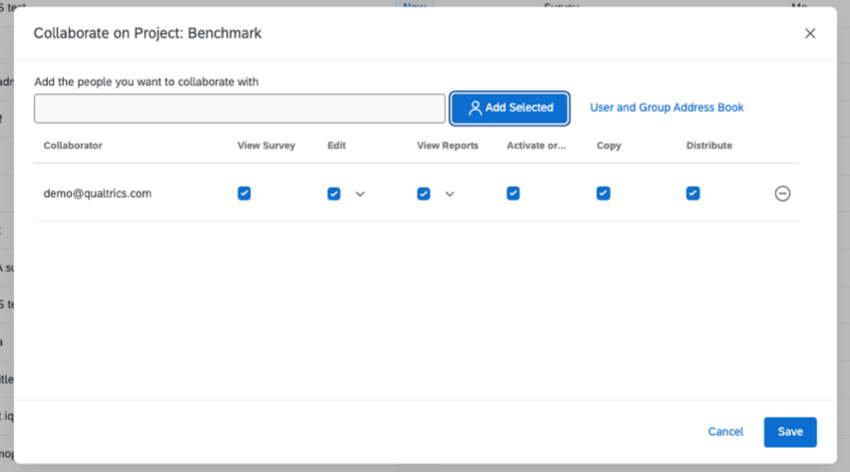 Menu contextuel Autorisations de collaboration