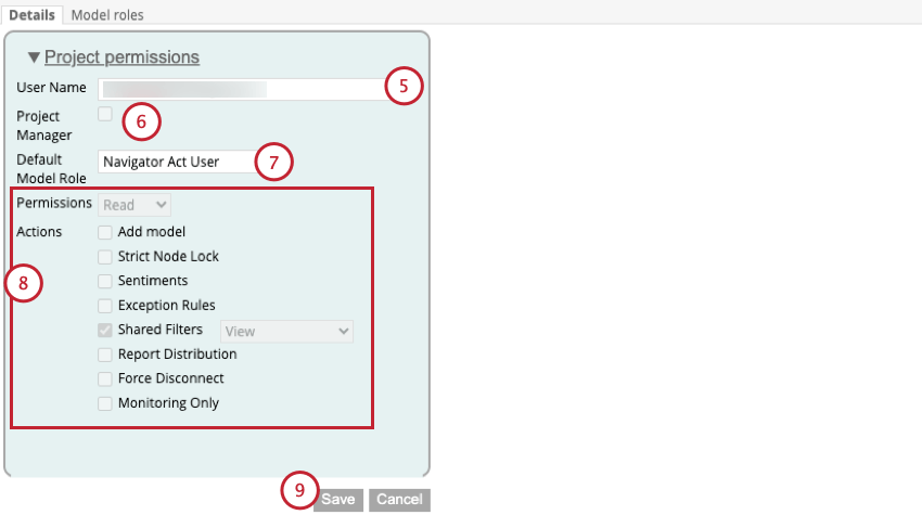 choosing a user and adjusting permissions