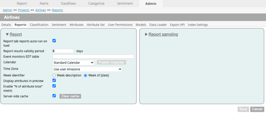 reports tab within project settings