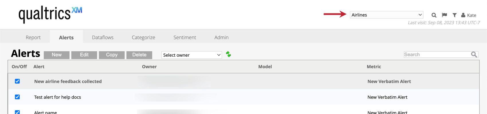 the projects dropdown in the top right corner