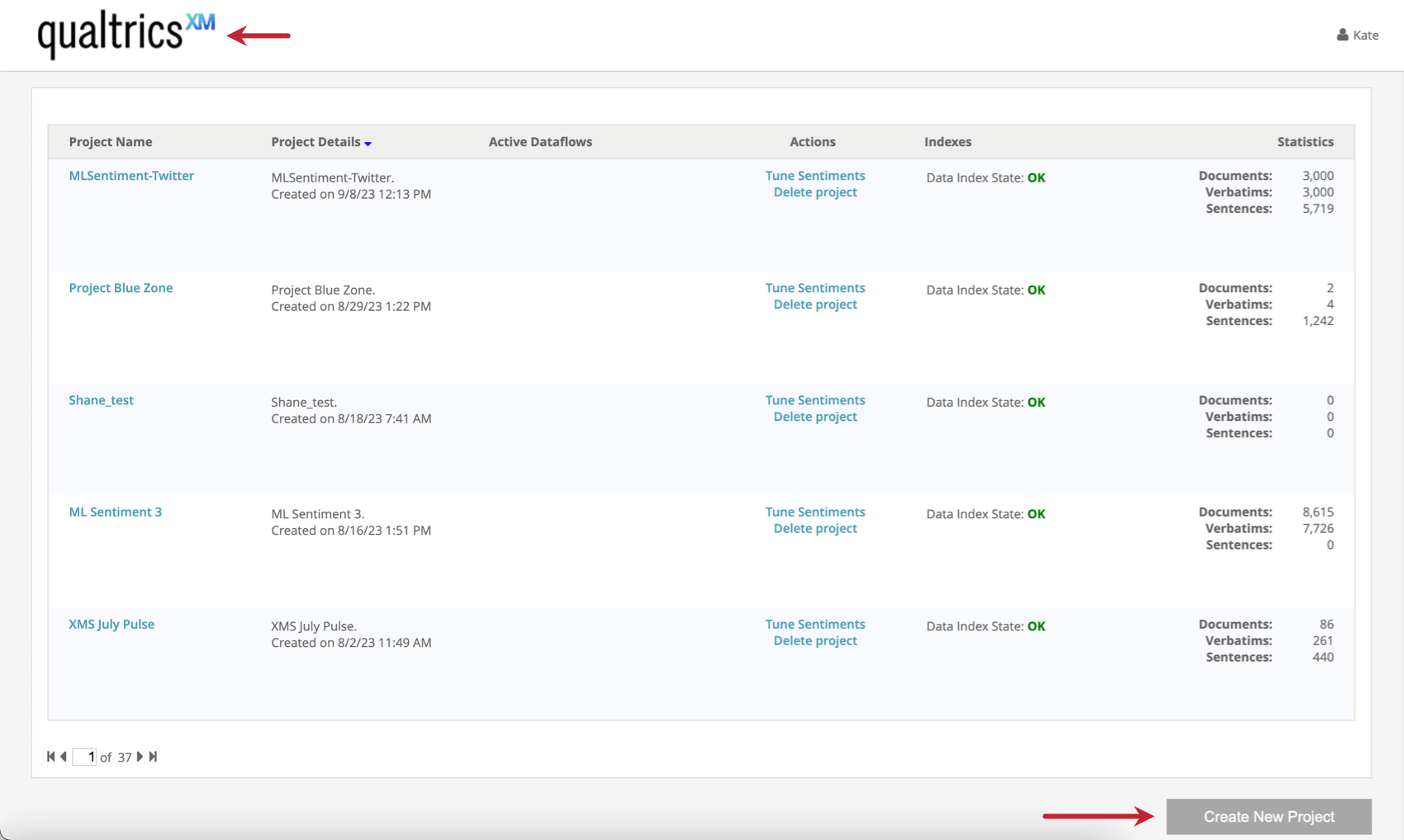 clicking the qualtrics logo and then create new project