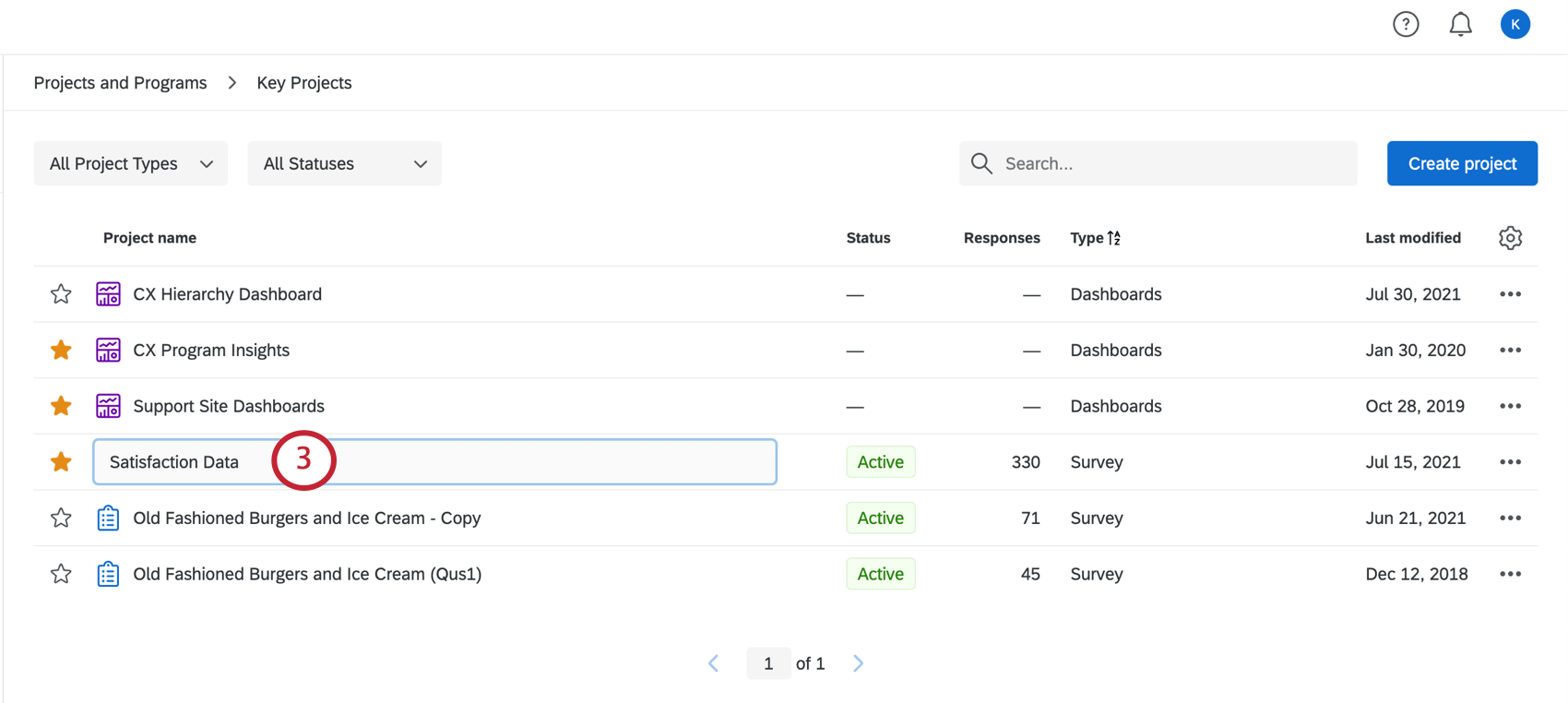 Text box to enter project name