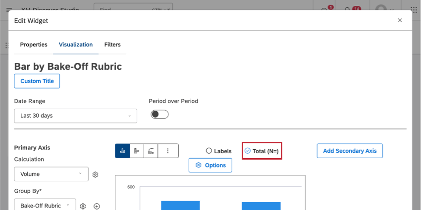 Impostazione di N totale in un widget