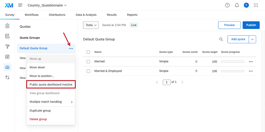 O menu suspenso avançar do grupo cota revela dashboard cota públicas