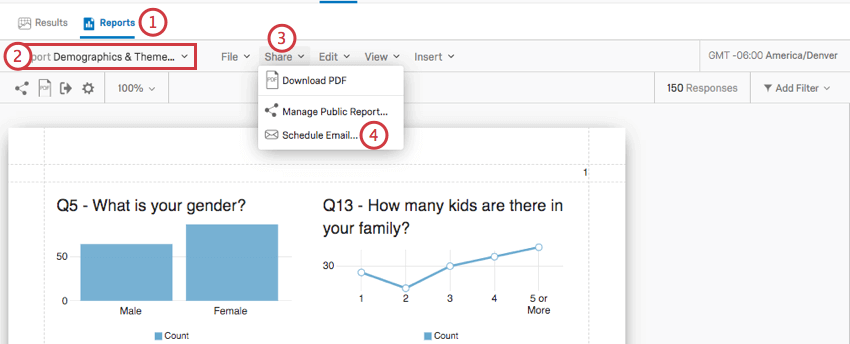 Opening share section of advanced reports toolbar and choosing section option