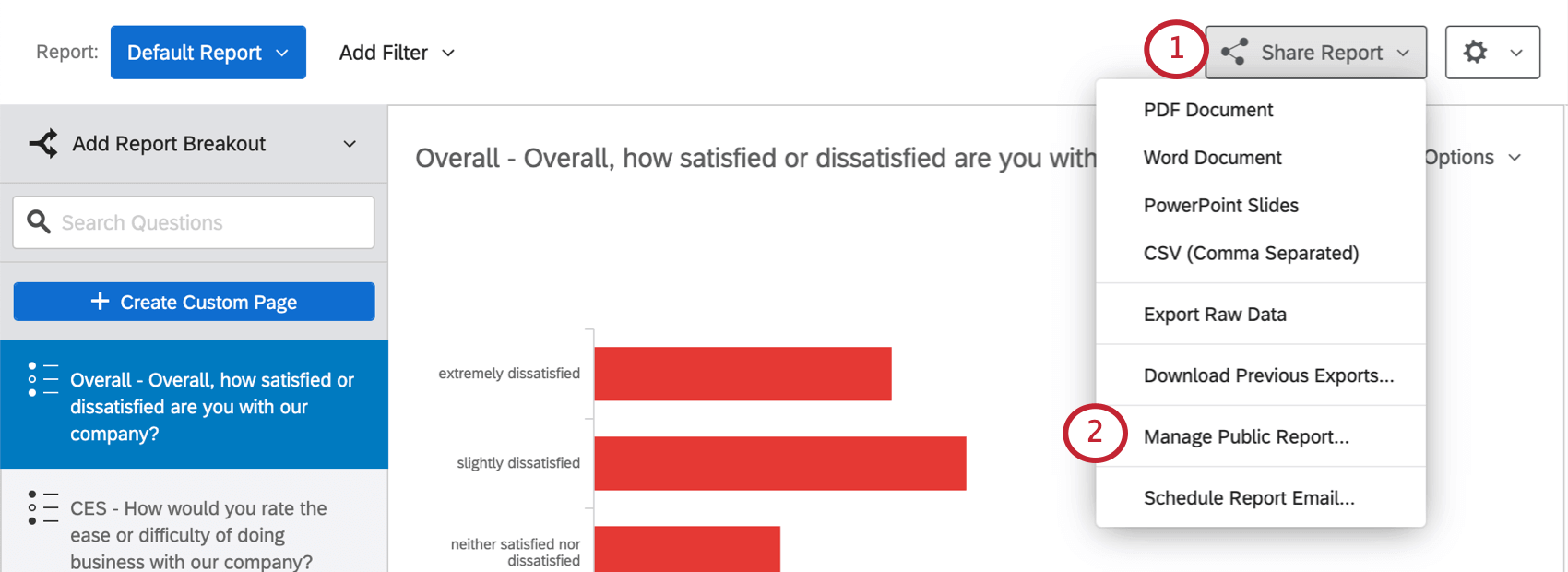 Administrar la opción de informe público en el menú de informes compartidos
