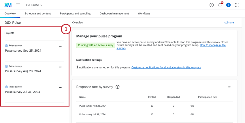 opening a survey from the overview