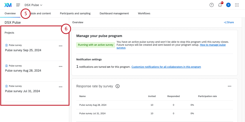 surveys listed on the overview tab
