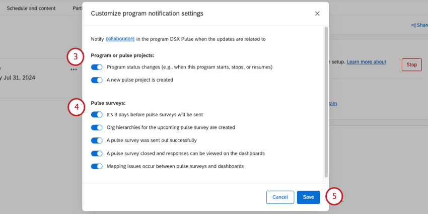 nova janela chamada personalizar configurações de notificação do programa, na qual há uma série de opções