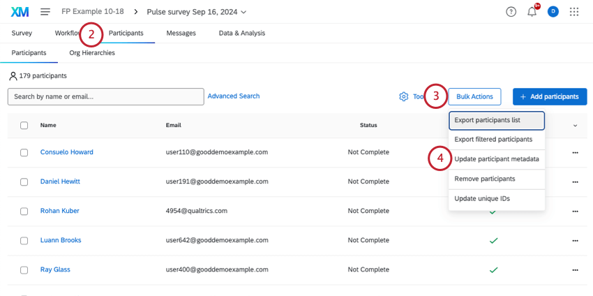 In the participants tab of a survey