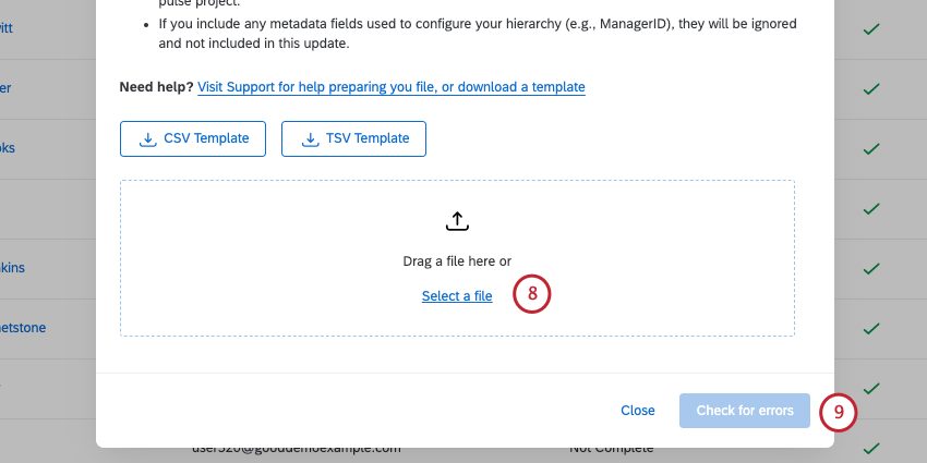nova janela com instruções e recursos de upload