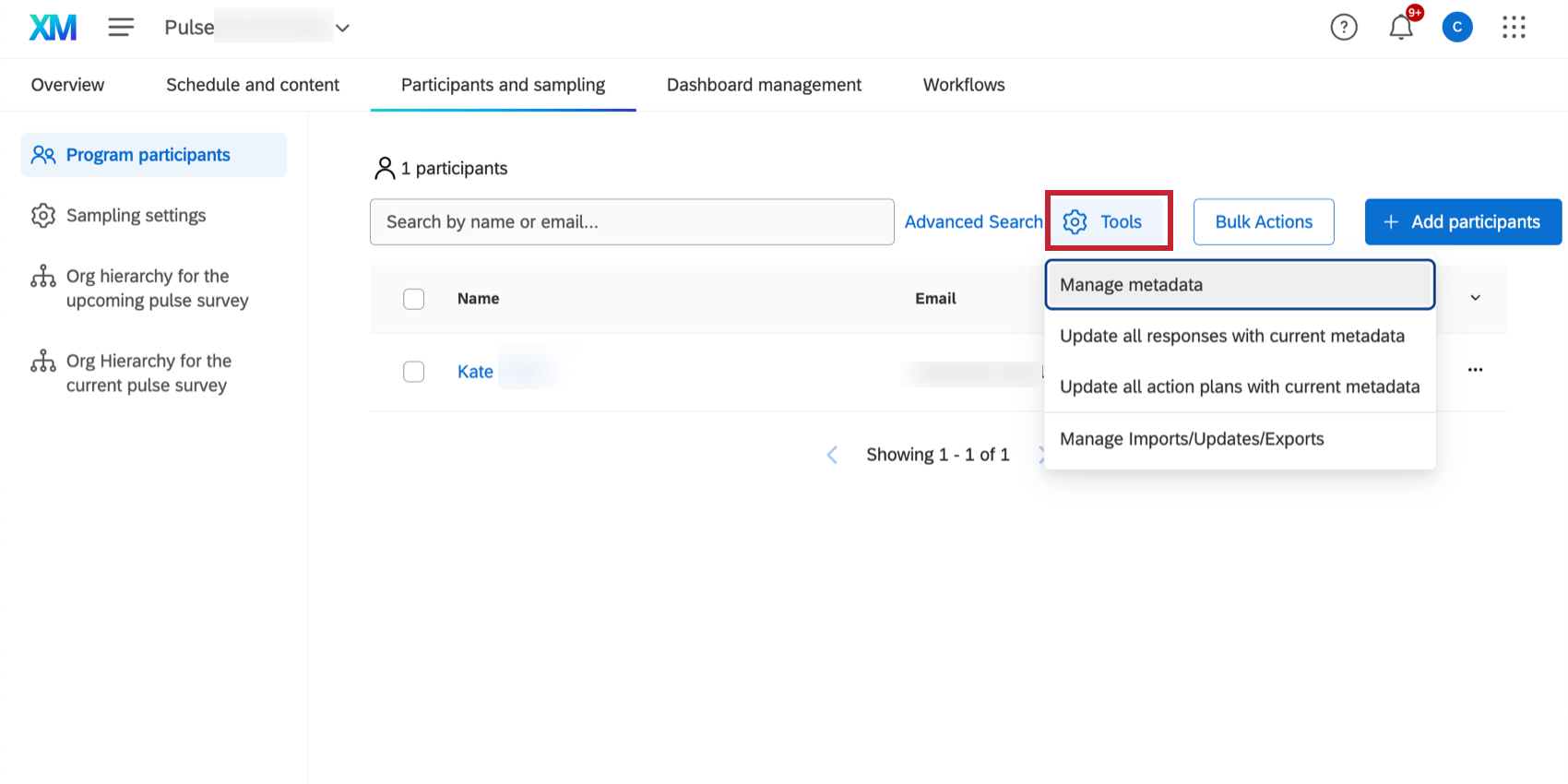 the participant tools menu in a pulse program