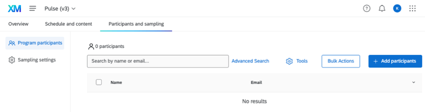 参加者とサンプリングタブ、プログラム参加者セクション
