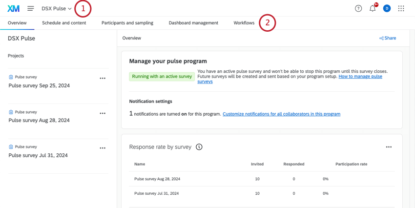 on overview of your progra, you see that workflows is the last tab listed along the top