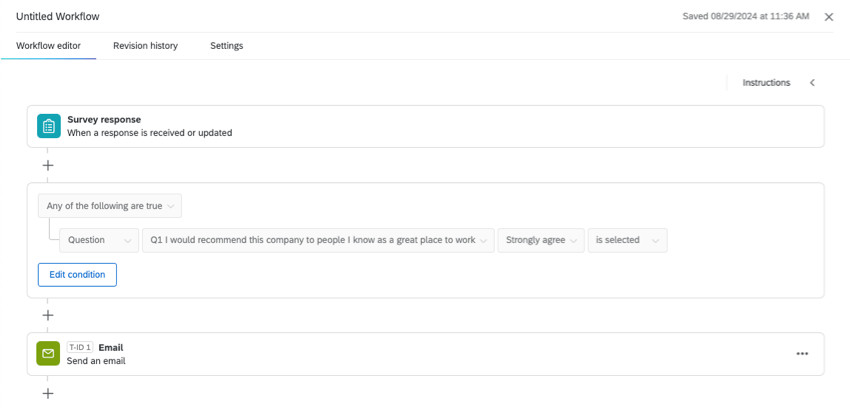 workflow where a survey response where respondents would highly recommend your company are sent an email
