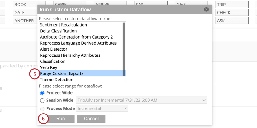 selecting Purge Custom Exports