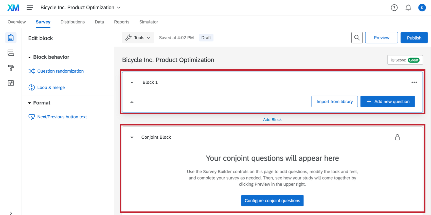 Blocks in the survey highlighted to show separation