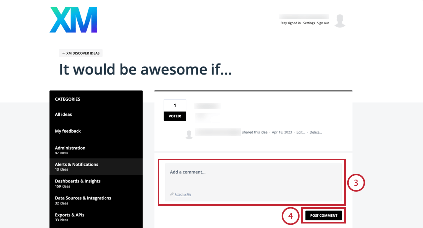 adding a comment to an idea