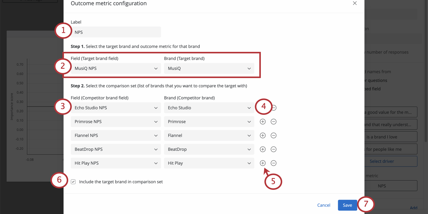 uma nova janela que se abre para a configuração da métrica de resultados