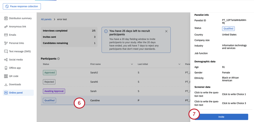 clicking a candidate and info about them appears to the right