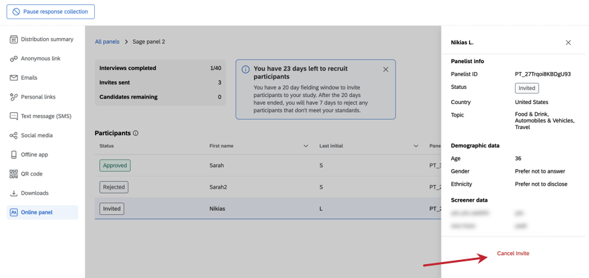 botão cancelar convite