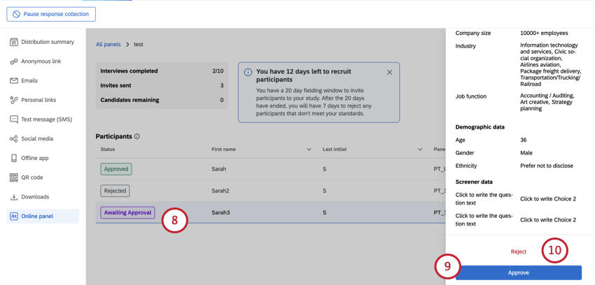 reject and approve options at bottom of candidate info