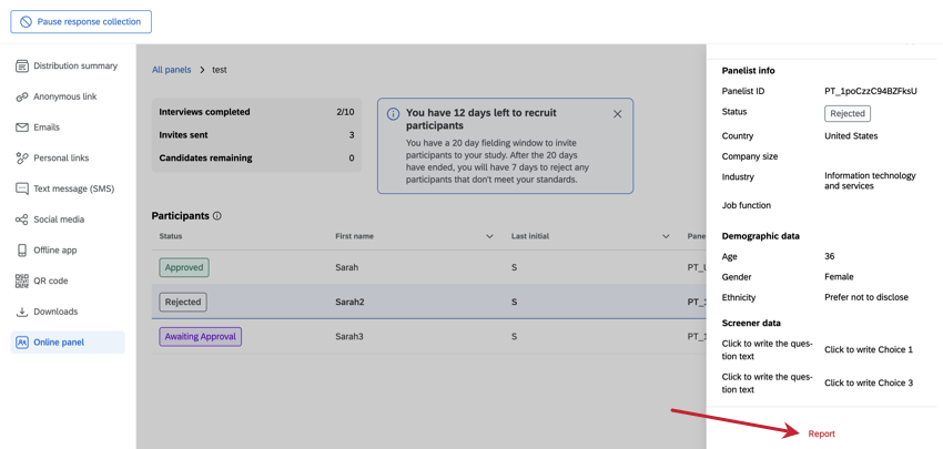 button to report a candidate