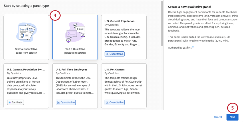 verschiedene Panel-Optionen; das zweite in lila ist ein qualitatives Panel