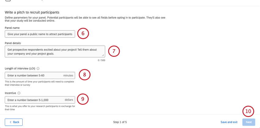 pagina in cui si compilano i dati relativi alle esigenze del panel