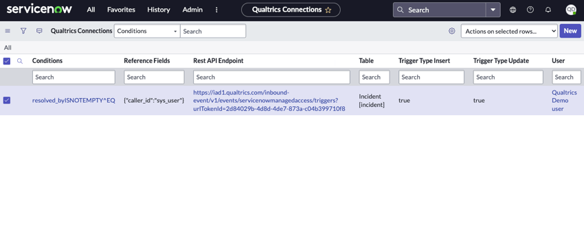 la sezione connessioni di qualtrics dellapplicazione