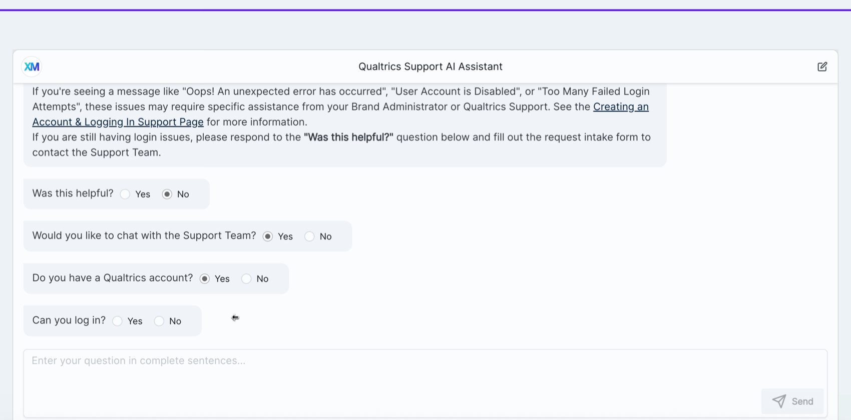 discuter avec lassistant IA du support de Qualtrics Assist