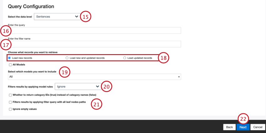 setting up a query to control the data that is exported